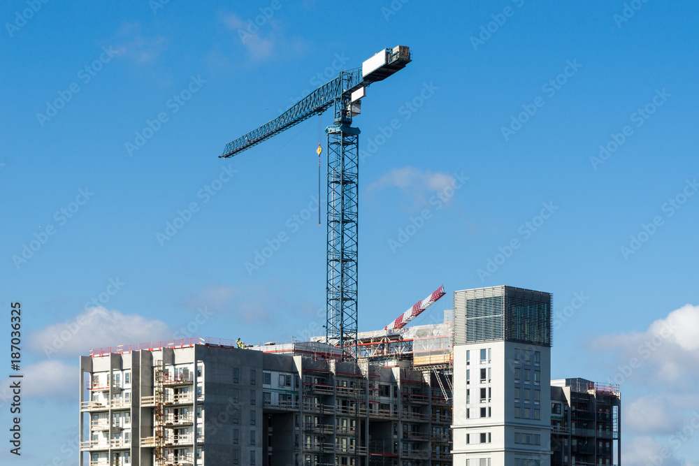 crane on top of a new house - construction site crane on top of a new house - construction site
