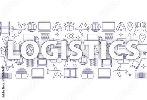 Global logistics network concept. Pattern of thin line icons logistics in blue. Flat design.  Vector illustration EPS10. 