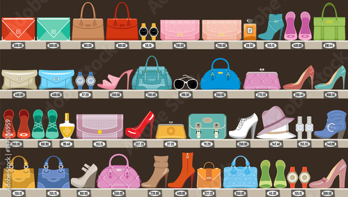 Fashion store. Boutique of accessories, bags and footwear