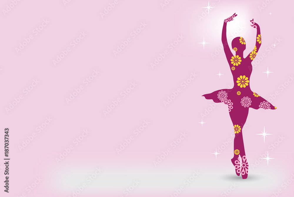Ballerina background, pink dancer greeting card, silhouette wallpaper Stock  Illustration | Adobe Stock