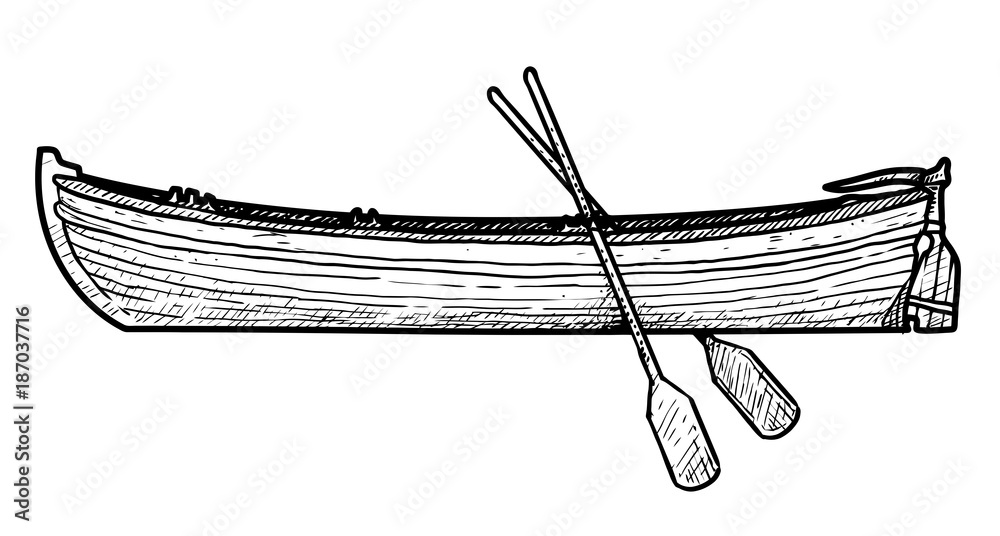Boat illustration, drawing, engraving, ink, line art, vector Stock