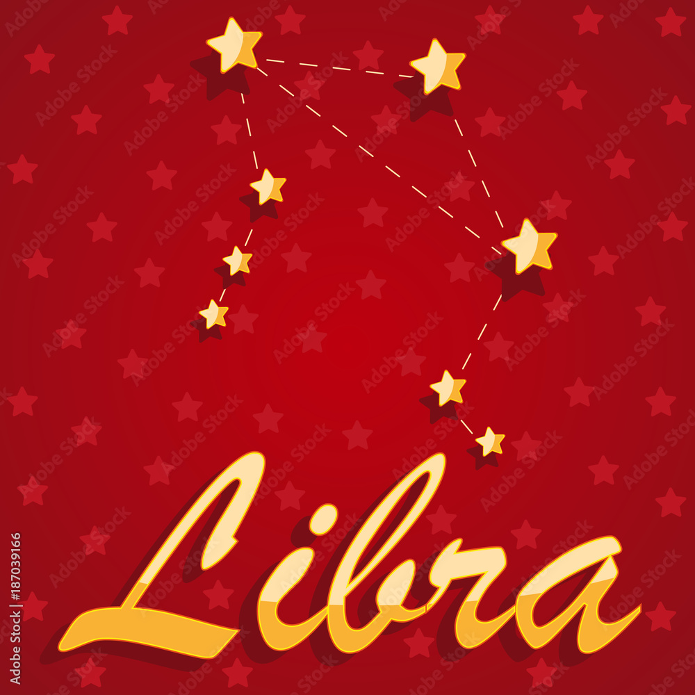 Constellation Libra over red starry background - vector illustration.