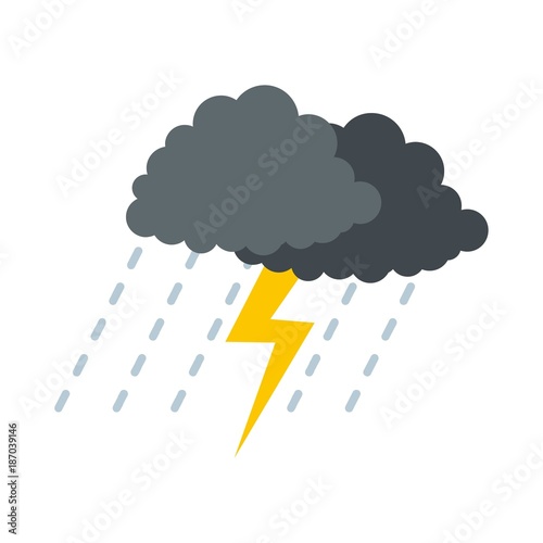 Cloud thunder icon. Flat illustration of cloud thunder vector icon isolated on white background
