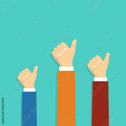 Male hands show thumbs up. Vector in flat design style