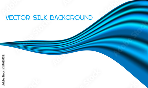 Waving Bright Blue Silk Fabric like Flag, Scarf Isolated on White Background - Vector Flying Satin Ribbon 
