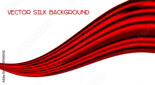 Waving Bright Red Silk Fabric like Flag, Scarf Isolated on White Background - Vector Flying Satin Ribbon 
