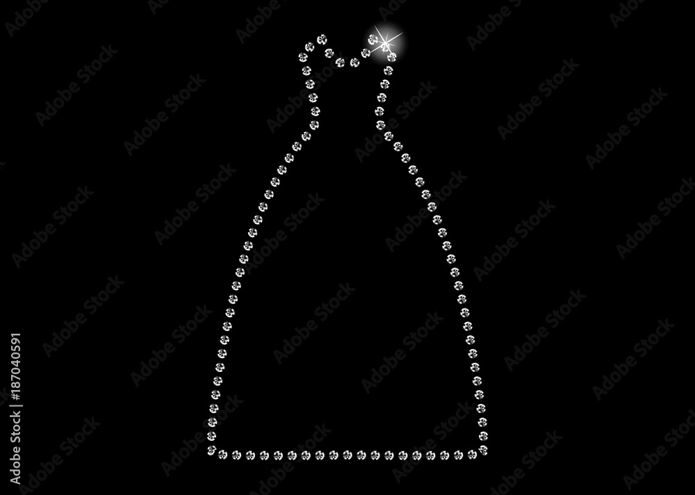 Fototapeta premium Diamond Crystals Paved Outline of Party Long Dress - Vector Glamor Rhinestones Fashion Evening Gown Icon 
