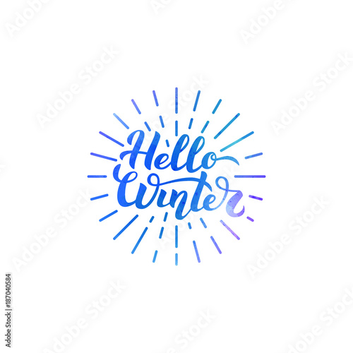 Vector isolated lettering of Hello Winter for decoration and covering with watercolor style on white background. Concept of winter and happy new year.