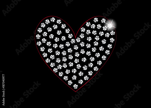 Diamond Crystals Paved Silhouette of Heart  -  Vector Glamor Rhinestones Valentine Symbol
 photo