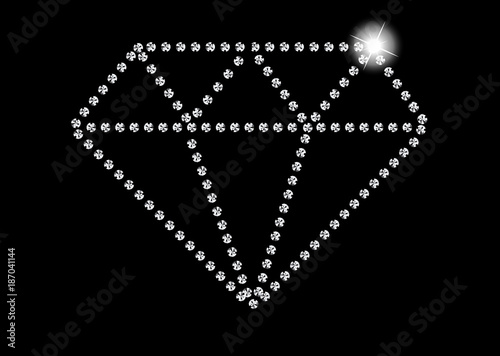 Diamond Crystals Paved Outline of Precious Diamond Crystal   -  Vector Glamor Rhinestones Fashion Symbol
