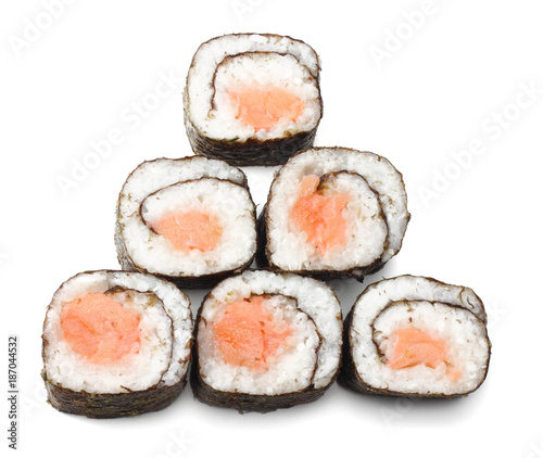 Sushi set isolated on white background top view