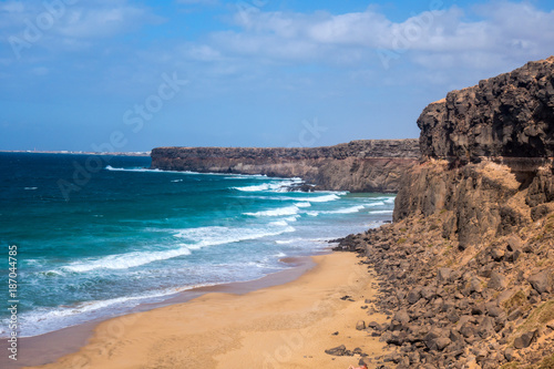 Coastline with beach, ocean and waves, Fuerteventura