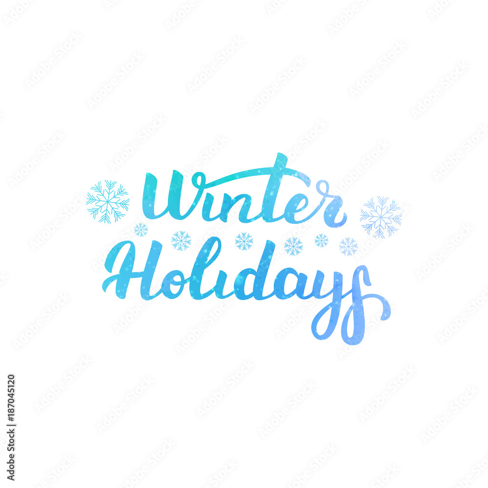 Vector isolated lettering of Winter Holidays for decoration and covering with watercolor style on white background. Concept of winter and happy new year. Vector isolated lettering of Winter Holidays for decoration and covering with watercolor style on white background. Concept of winter and happy new year.