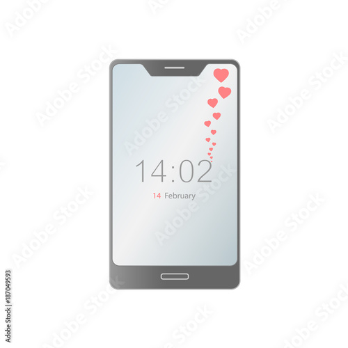 Smartphone with small red hearts February 14