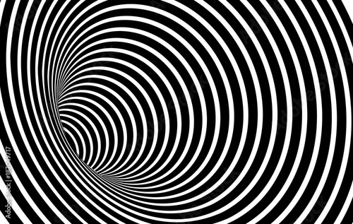 Geometric Black and White Abstract Hypnotic Worm-Hole Tunnel - Optical Illusion - Vector Illusion Optical Art
