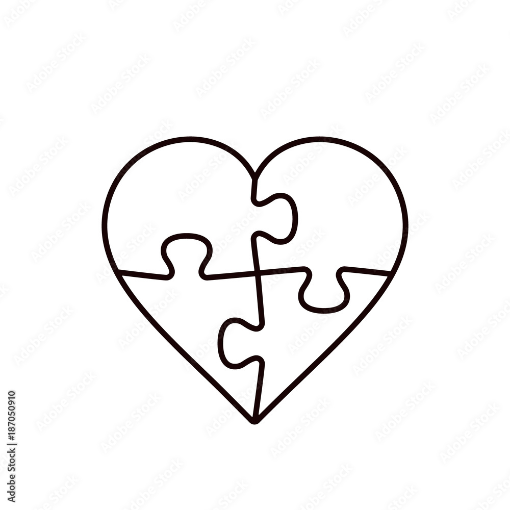 Puzzle Heart Four Piece Line Illustration Vector Outline Object 