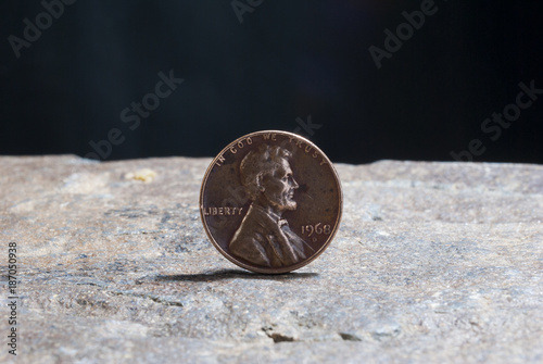 American one cent coin isolated on white background, 1968. photo