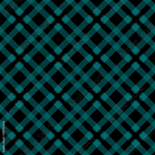 seamless illustration - green, black diagonal tartan with squares and white stripes