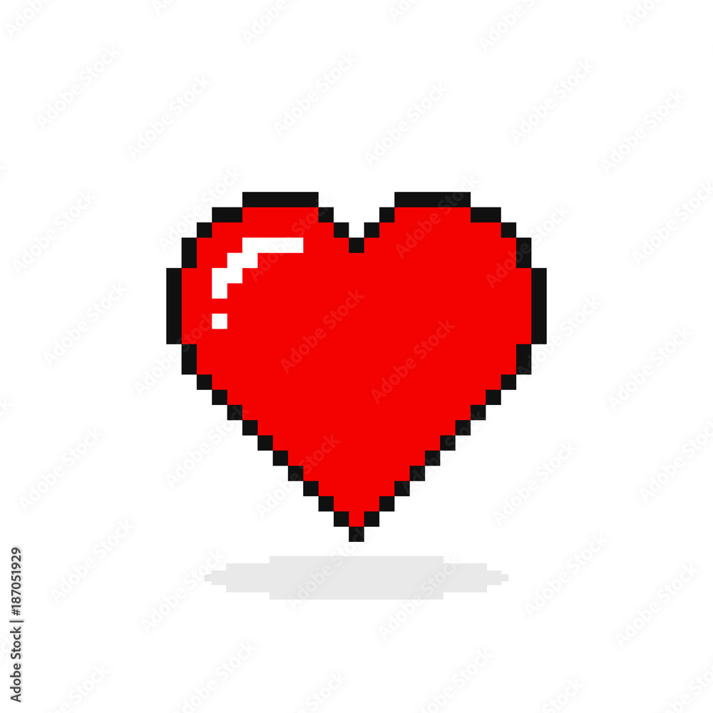Fototapeta premium Heart pixel icon. Vector isolated red flat illustration