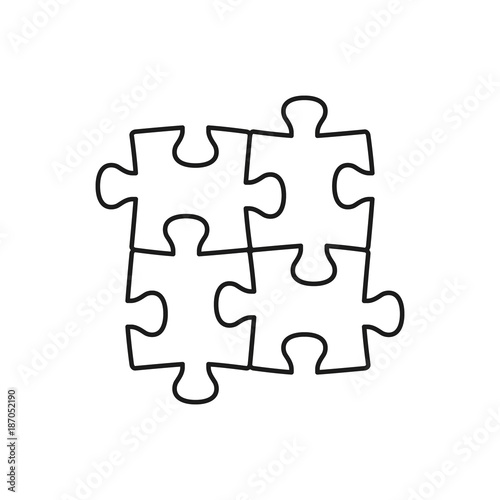 Four piece puzzle line illustrtion. Vector isolated puzzle elements