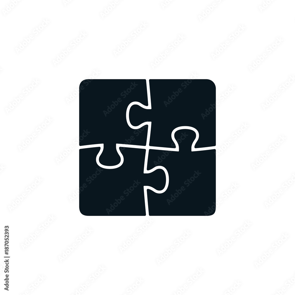 Four piece black puzzle. Vector isolated puzzle elements