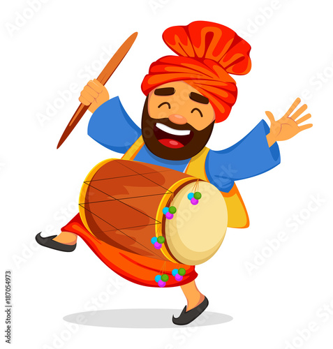 . Funny dancing Sikh man with drum
