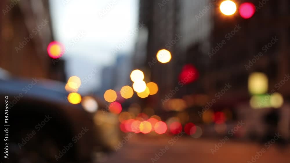 Defocused night traffic lights in Chicago downtown Defocused night traffic lights in Chicago downtown