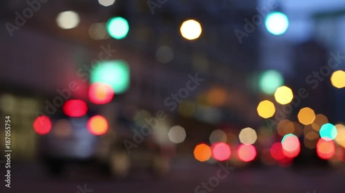 Defocused night traffic lights in Chicago downtown 