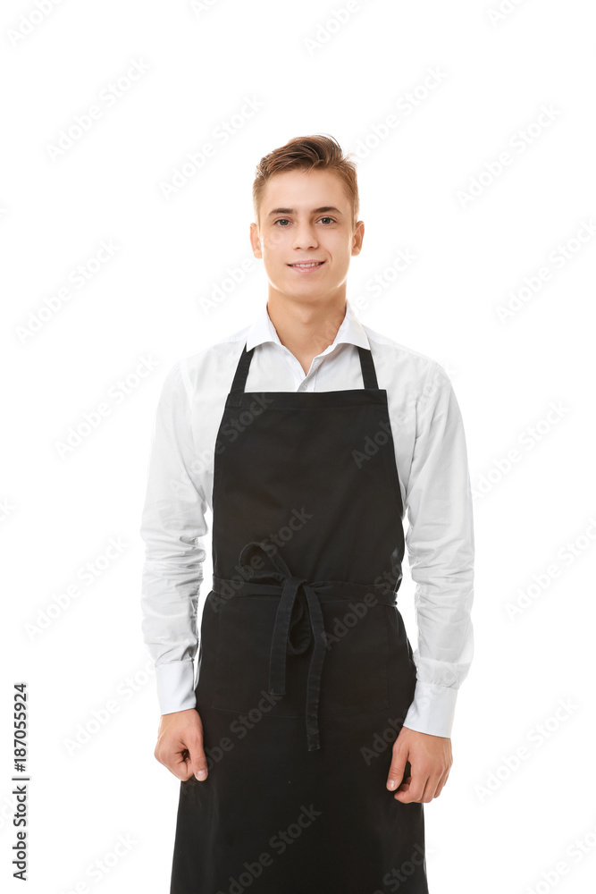 Handsome young waiter on white background Handsome young waiter on white background