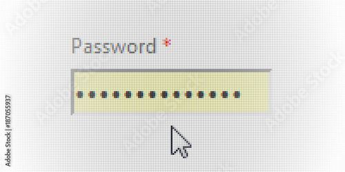 Close Up Arrow Cursor and Password Authorization Form login Field on Computer LCD Screen Pixel Background  - Vector Macro Image Digital Concept Screenshot
