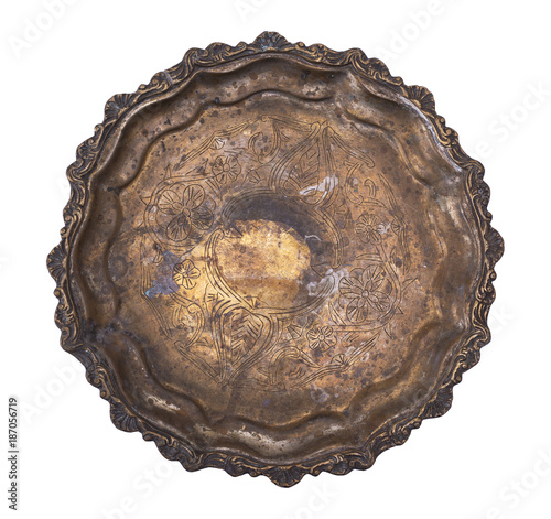 empty round copper plate isolated on white background