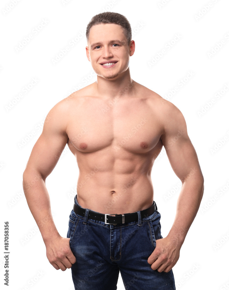 Muscular young bodybuilder on white background Muscular young bodybuilder on white background