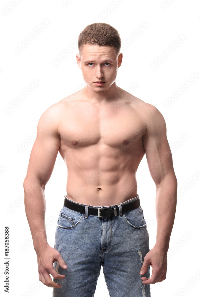Muscular young bodybuilder on white background Muscular young bodybuilder on white background