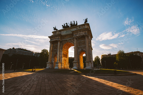 Arch of Peace in Sempione Park, Milan, Lombardy, Italy. Arco della Pace aka Porta Sempione in Milan, Italy photo