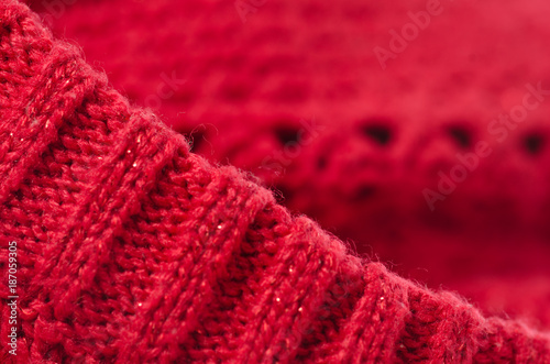 Wool fabric red macro photo