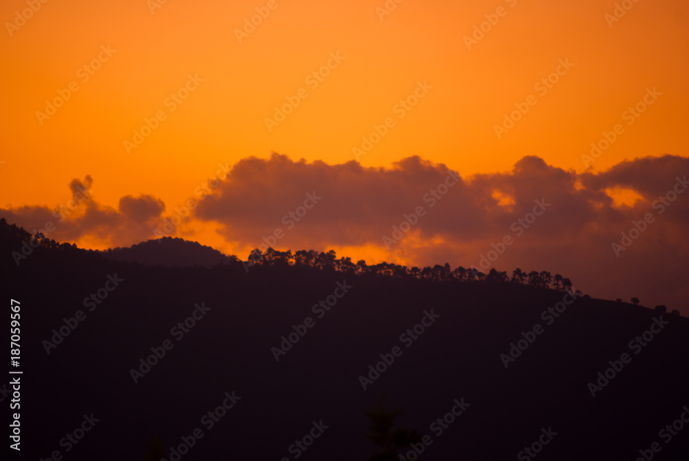 Silhouette mountains sunset dramatic in Guatemala Silhouette mountains sunset dramatic in Guatemala