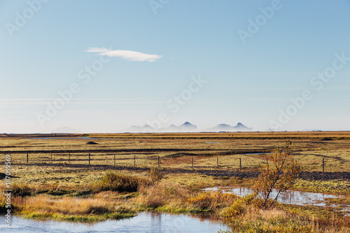 Countryside of Iceland with Mountains in Distance