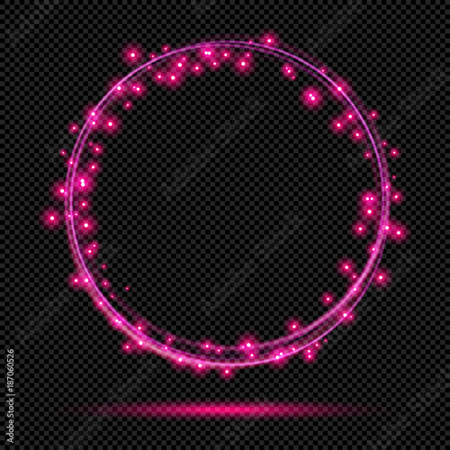 Pink shining Ring with Sparks on Transparent Background  - Vector Neon Glowing Annulus
