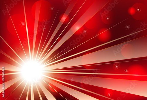  Hot Scarlet Summer Sunshine Outburst with Bokeh Flare and Sparks - Vector Radiant Sun Rays
