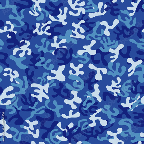Seamless navy blue military camouflage pattern - Eps10 vector graphics and illustration
