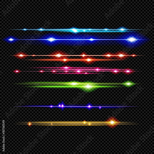 Horizontal Shine Flares on Transparent Background - Vector Radiant Star Rays
