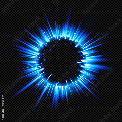Blue Shine Starburst Flare Flash with Rays and Sparks on Transparent Background  - Vector Radiant Supernova Explosion
