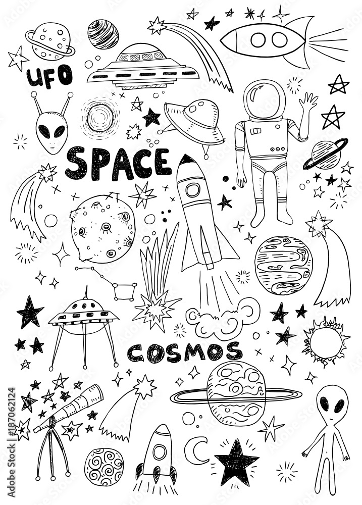 Hand drawn space doodle set Hand drawn space doodle set