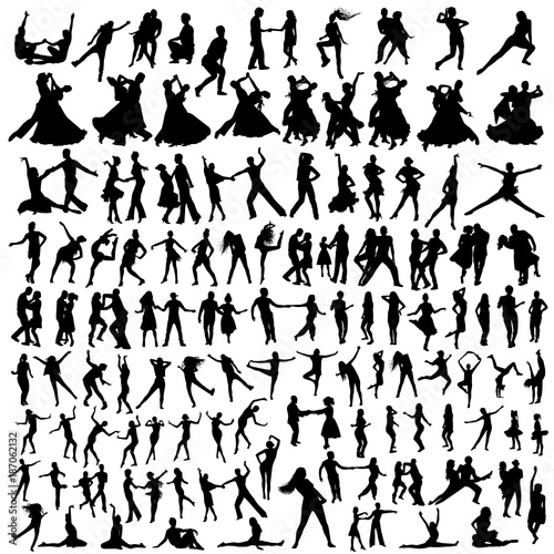 Set of dancing people silhouettes