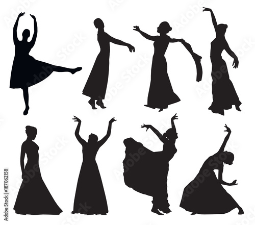 Set of woman dancing silhouettes
