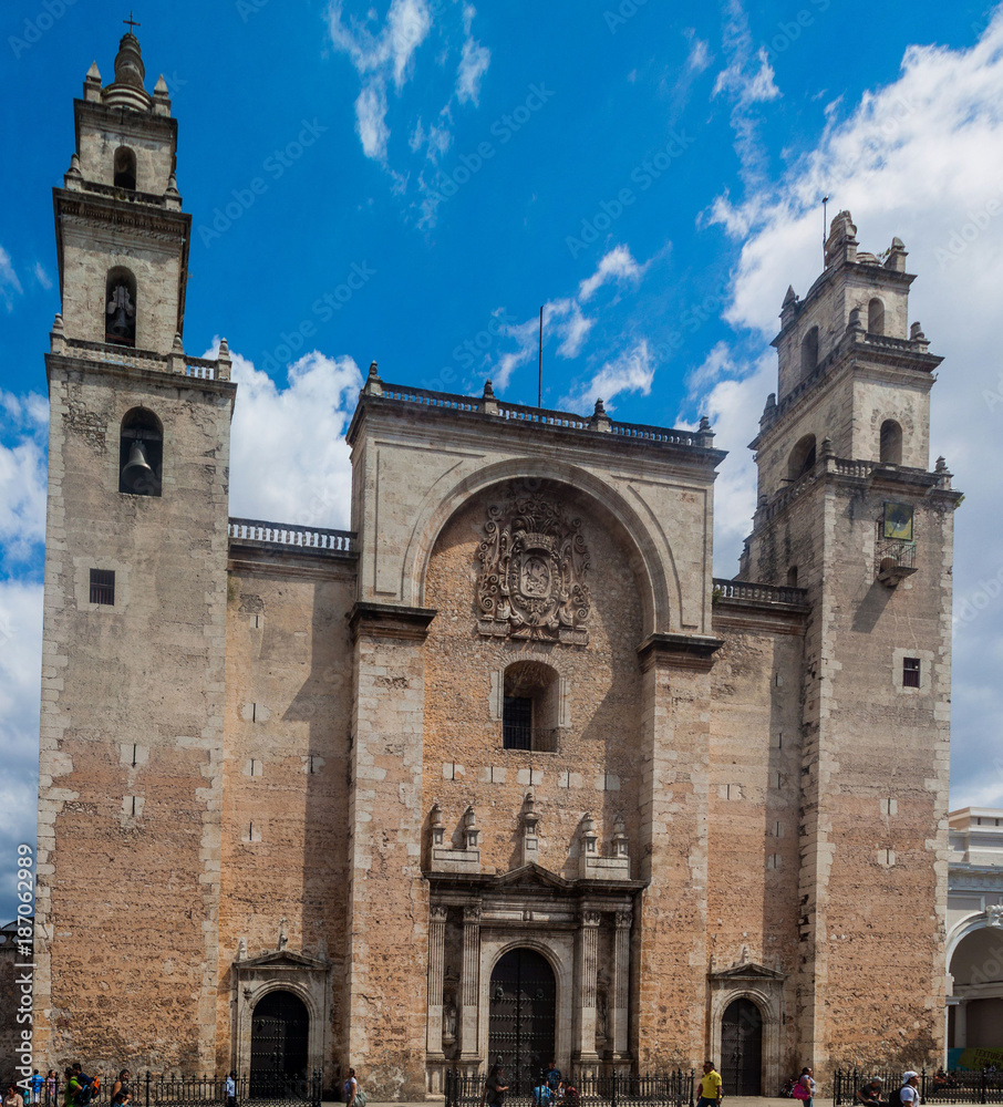 MERIDA, MEXICO - FEB 27, 2016: San Ildefonso cathedral in Merida, Mexico.