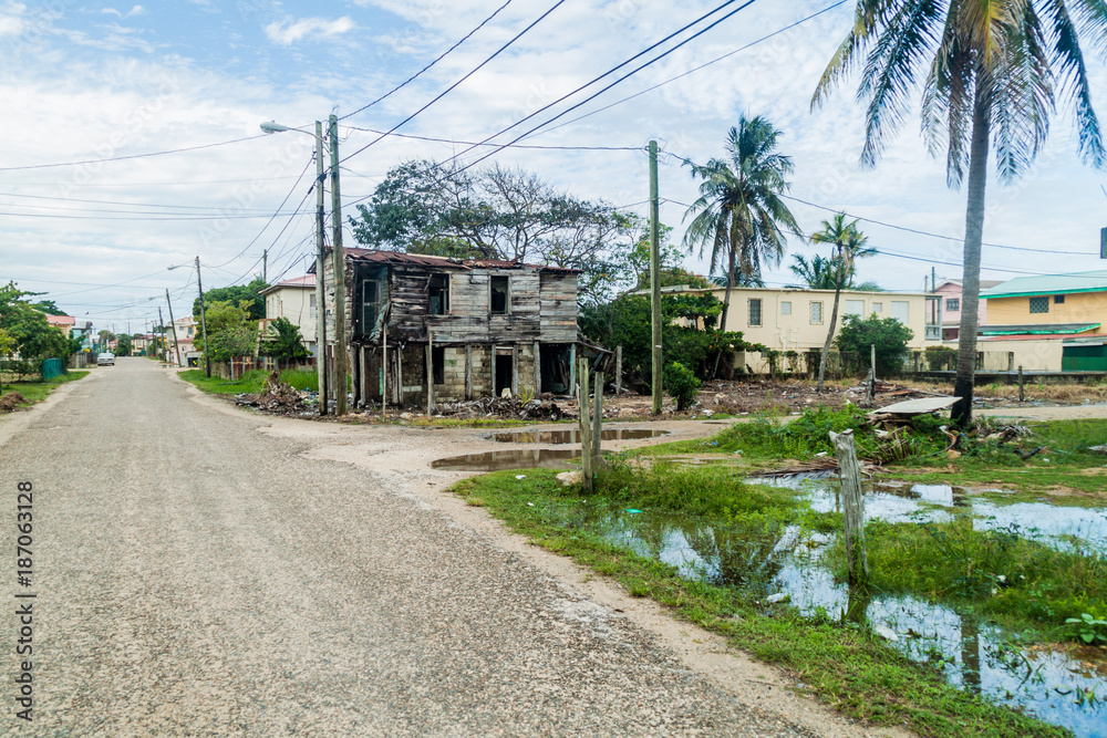 View of poor house in Dangriga town, Belize View of poor house in Dangriga town, Belize
