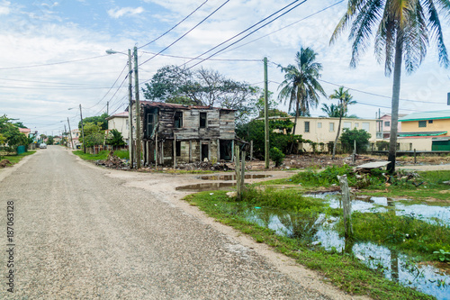 View of poor house in Dangriga town, Belize