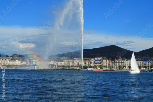Le fameux jet d'eau de Genève, Suisse