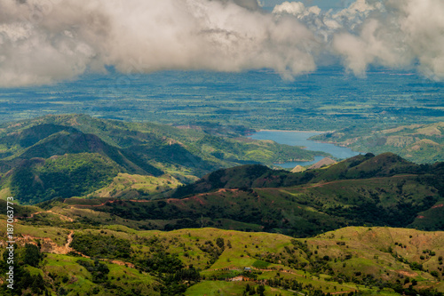 Landscape of mountains of Panama, in Reserva Forestal de Fortuna. Quebrada Barrigon reservoir visible.